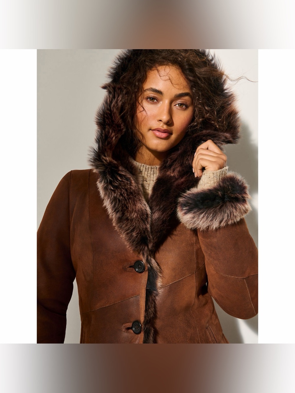 Dakota Hooded Toscana Sheepskin Coat by Overland - Picture 7 of 9